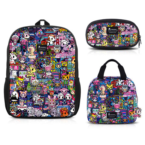 Tokidoki Backpack Set with Lunch Bag Pencil Case Series-Midnight Metropolis