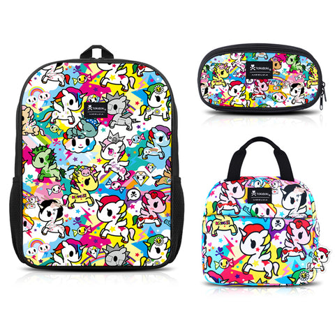 Tokidoki Backpack Set with Lunch Bag Pencil Case Series-Rainbow Unicorno