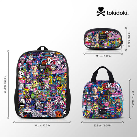 Tokidoki Backpack Set with Lunch Bag Pencil Case Series-Midnight Metropolis