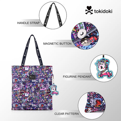 Tokidoki Large Canvas Bag with Unicorno Keychain  Series-Midnight Metropolis