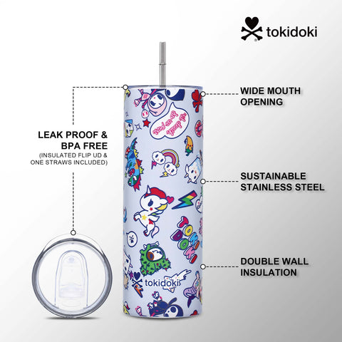 Tokidoki Vacuum Insulated Bottle 20oz with Straw Reusable -A