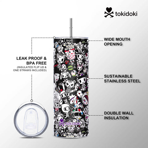 Tokidoki Vacuum Insulated Bottle 20oz with Straw Reusable -C