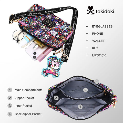 Tokidoki Crossbody Purse With Keychain Adjustable Strap Series-flower Power