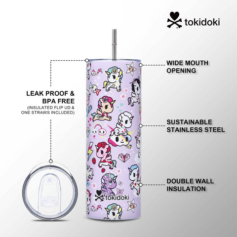 Tokidoki Vacuum Insulated Bottle 20oz with Straw Reusable -B