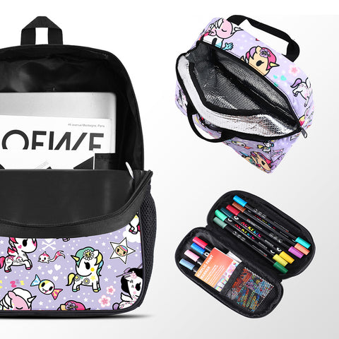 Tokidoki Backpack Set with Lunch Bag Pencil Case Series-Unicorno Dream