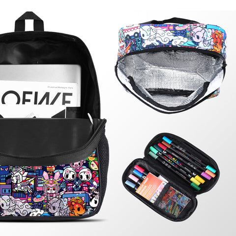 Tokidoki Backpack Set with Lunch Bag Pencil Case Series-Midnight Metropolis