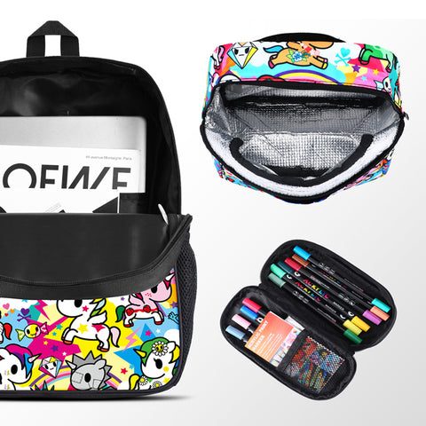 Tokidoki Backpack Set with Lunch Bag Pencil Case Series-Rainbow Unicorno