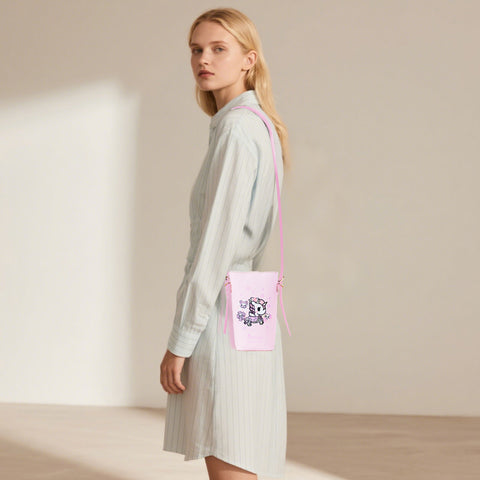 Tokidoki Leather Phone Bag with Adjustble Strap-Pink