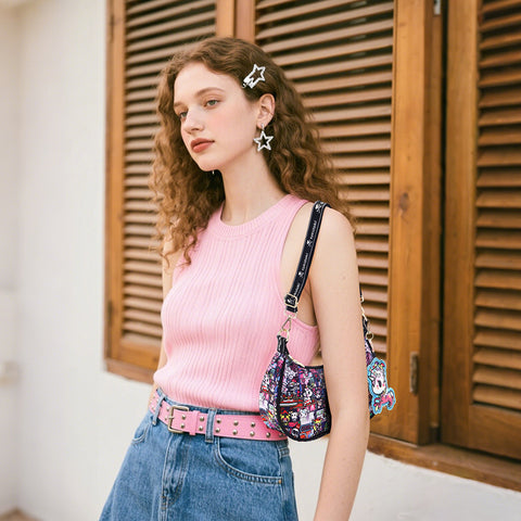 Tokidoki Crescent Shoulder Bag with Keychain Series-Midnight Metropolis